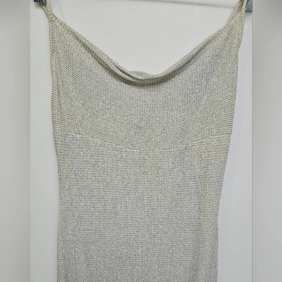 Wet Seal y2k Ivory Glitter Retro Stretchy Cowl Preppy knee length dress Sz M - Picture 5 of 11